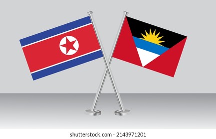 Crossed flags of North Korea and Antigua and Barbuda. Official colors. Correct proportion. Banner design