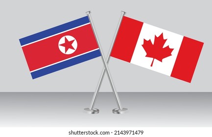 Crossed flags of North Korea and Canada. Official colors. Correct proportion. Banner design