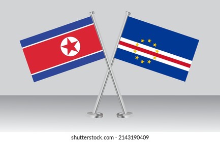 Crossed flags of North Korea and CAPE VERDE. Official colors. Correct proportion. Banner design