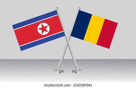 Gekreuzte Flaggen Nordkoreas und Tschads. Offizielle Farben. Richtiger Anteil. Banner-Design