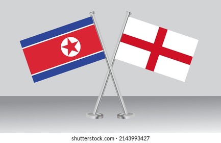 Crossed flags of North Korea and England. Official colors. Correct proportion. Banner design
