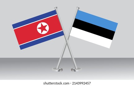 Crossed flags of North Korea and Estonia. Official colors. Correct proportion. Banner design