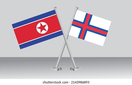 Crossed flags of North Korea and Faroe Islands. Official colors. Correct proportion. Banner design