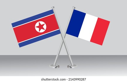 Crossed flags of North Korea and France. Official colors. Correct proportion. Banner design