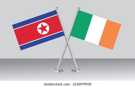 Crossed flags of North Korea and Ireland. Official colors. Correct proportion. Banner design