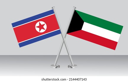 Gekreuzte Flaggen von Nordkorea und Kuwait. Offizielle Farben. Richtiger Anteil. Banner-Design