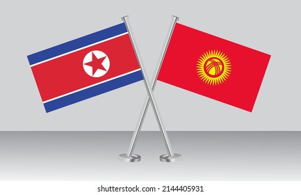 Crossed flags of North Korea and Kyrgyzstan. Official colors. Correct proportion. Banner design