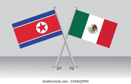 Crossed flags of North Korea and Mexico. Official colors. Correct proportion. Banner design