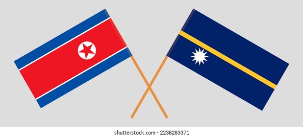 Crossed flags of North Korea and Nauru. Official colors. Correct proportion. Vector illustration
