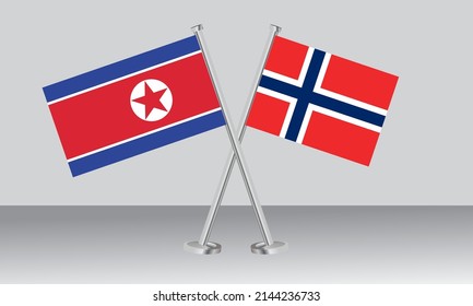 Crossed flags of North Korea and Norway. Official colors. Correct proportion. Banner design