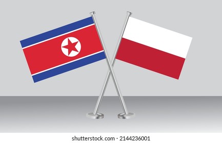 Crossed flags of North Korea and Poland. Official colors. Correct proportion. Banner design