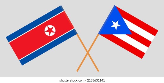 Crossed flags of North Korea and Puerto Rico. Official colors. Correct proportion. Vector illustration
