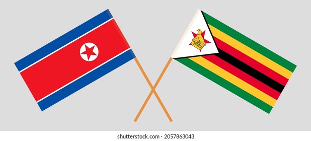 Crossed flags of North Korea and the Republic of Zimbabwe. Official colors. Correct proportion