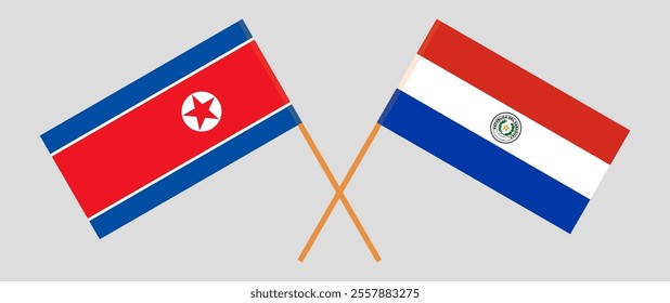 Crossed flags of North Korea and Republic of Paraguay. Official colors. Correct proportion. Vector illustration.
