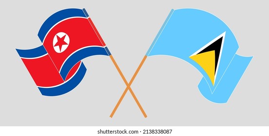 Crossed flags of North Korea and Saint Lucia. Official colors. Correct proportion. Vector illustration
