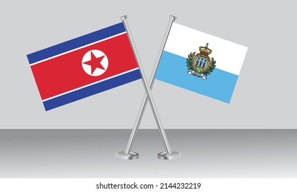 Crossed flags of North Korea and San Marino. Official colors. Correct proportion. Banner design