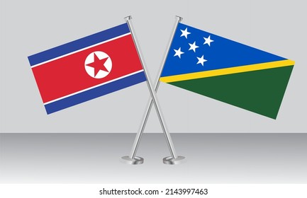 Banderas cruzadas de Corea del Norte y las Islas Salomón. Colores oficiales. Proporción correcta. Diseño de pancartas