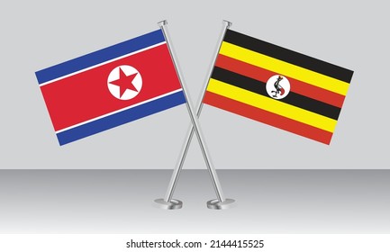 Gekreuzte Flaggen von Nordkorea und Uganda. Offizielle Farben. Richtiger Anteil. Banner-Design