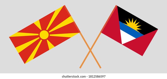 Crossed flags of North Macedonia and Antigua and Barbuda