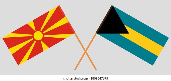 Crossed flags of North Macedonia and Bahamas. Official colors. Correct proportion. Vector illustration
