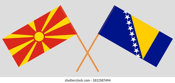 Crossed flags of North Macedonia and Bosnia and Herzegovina