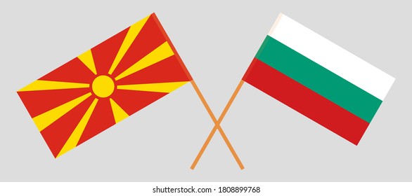 Crossed flags of North Macedonia and Bulgaria