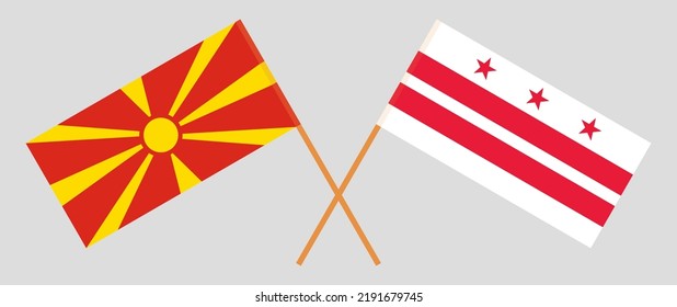 Crossed flags of North Macedonia and the District of Columbia. Official colors. Correct proportion. Vector illustration
