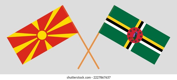 Crossed flags of North Macedonia and Dominica. Official colors. Correct proportion. Vector illustration
