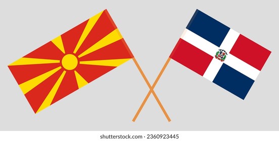 Crossed flags of North Macedonia and Dominican Republic. Official colors. Correct proportion. Vector illustration
