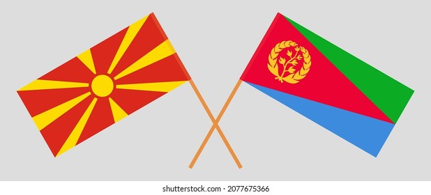 Crossed flags of North Macedonia and Eritrea. Official colors. Correct proportion