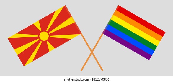 Crossed flags of North Macedonia and LGBTQ