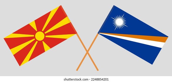 Crossed flags of North Macedonia and Marshall Islands. Official colors. Correct proportion. Vector illustration
