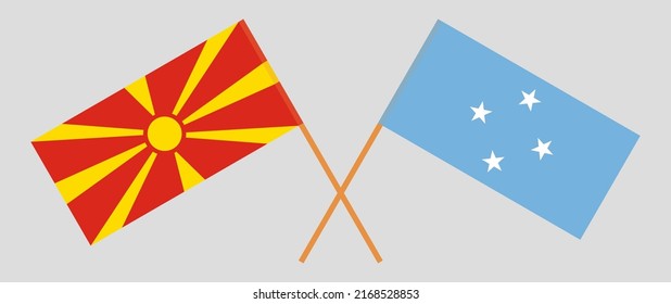 Crossed flags of North Macedonia and Micronesia. Official colors. Correct proportion. Vector illustration
