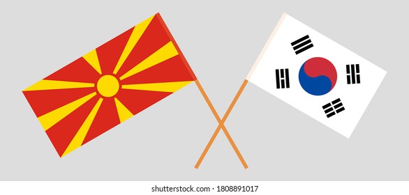 Crossed flags of North Macedonia and South Korea