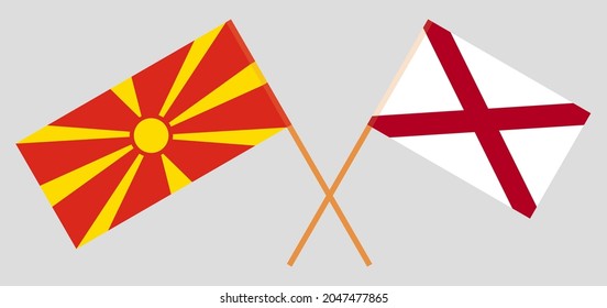 Crossed flags of North Macedonia and The State of Alabama. Official colors. Correct proportion