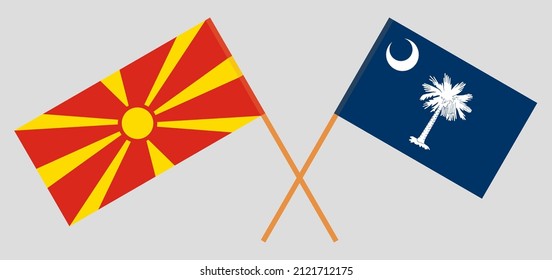 Crossed flags of North Macedonia and The State of South Carolina. Official colors. Correct proportion. Vector illustration
