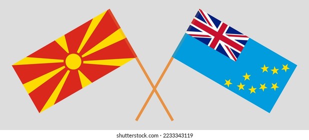 Crossed flags of North Macedonia and Tuvalu. Official colors. Correct proportion. Vector illustration

