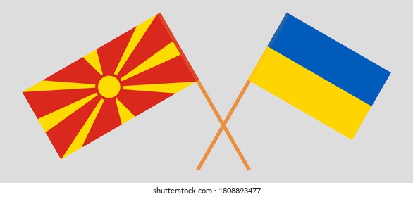 Crossed flags of North Macedonia and the Ukraine