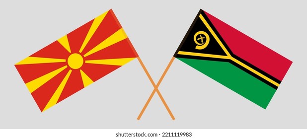 Banderas cruzadas del norte de Macedonia y Vanuatu. Colores oficiales. Proporción correcta. Ilustración del vector
