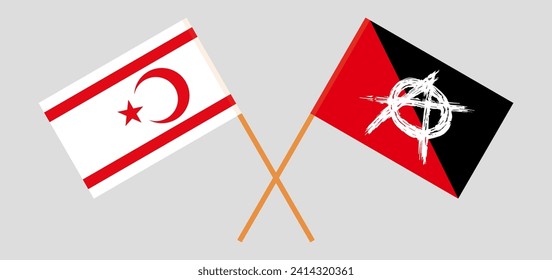 Crossed flags of Northern Cyprus and anarchy. Official colors. Correct proportion. Vector illustration
