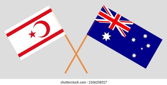 Crossed flags of Northern Cyprus and Australia. Official colors. Correct proportion. Vector illustration
