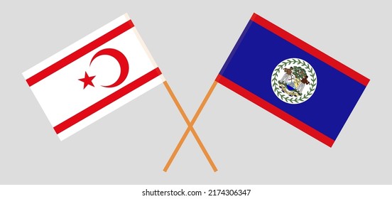 Gekreuzte Flaggen von Nordzypern und Belize. Offizielle Farben. Richtiger Anteil. Vektorgrafik
