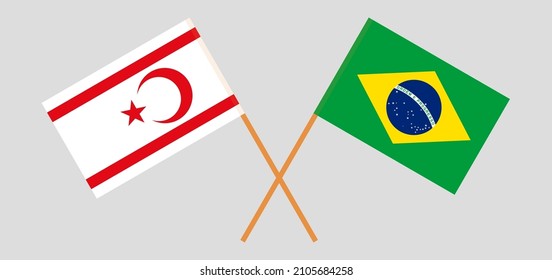 Crossed flags of Northern Cyprus and Brazil. Official colors. Correct proportion. Vector illustration
