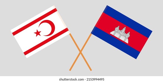 Crossed flags of Northern Cyprus and Cambodia. Official colors. Correct proportion. Vector illustration
