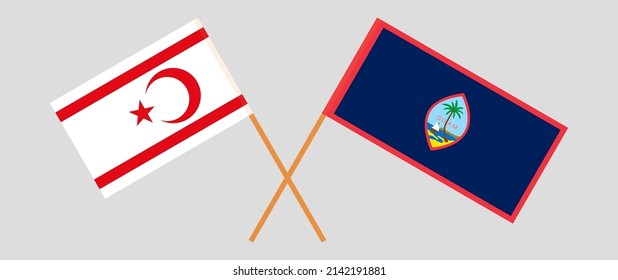 Crossed flags of Northern Cyprus and Guam. Official colors. Correct proportion