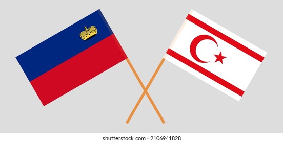 Crossed flags of Northern Cyprus and Liechtenstein. Official colors. Correct proportion