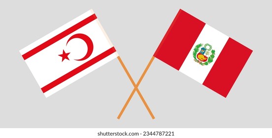 Crossed flags of Northern Cyprus and Peru. Official colors. Correct proportion. Vector illustration
