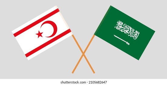 Crossed flags of Northern Cyprus and Saudi Arabia. Official colors. Correct proportion. Vector illustration
