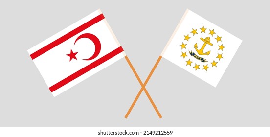 Crossed flags of Northern Cyprus and the State of Rhode Island. Official colors. Correct proportion. Vector illustration
