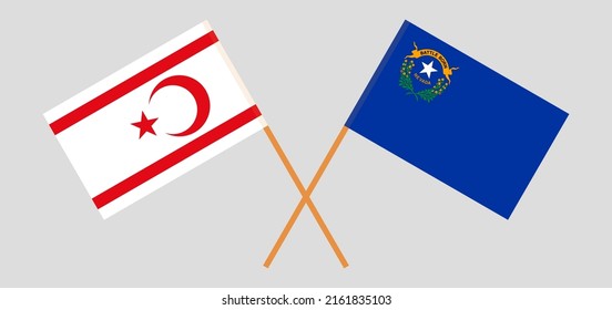 Crossed flags of Northern Cyprus and The State of Nevada. Official colors. Correct proportion. Vector illustration

